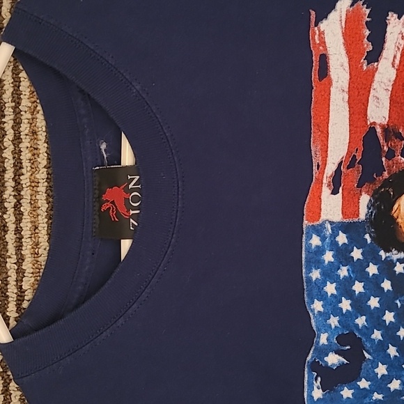 JOHNNY‎ CASH Zion Blue Cotton Ragged Old Flag T Shirt Mens Sz XL VTG Y2K - Picture 2 of 10